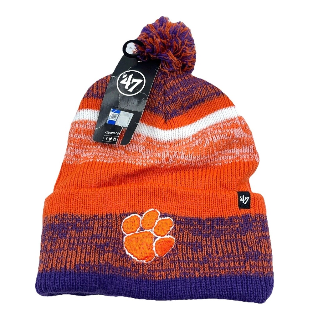 Clemson‎ Tigers Hat Cap Beanie Toboggan Knit Pom Pom Orange Purple Adult OSFM